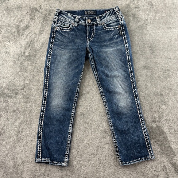 Silver Jeans Suki Mid Capri Womens 27 Medium Fluid Denim Thick Stitch 24" Inseam - Picture 1 of 10